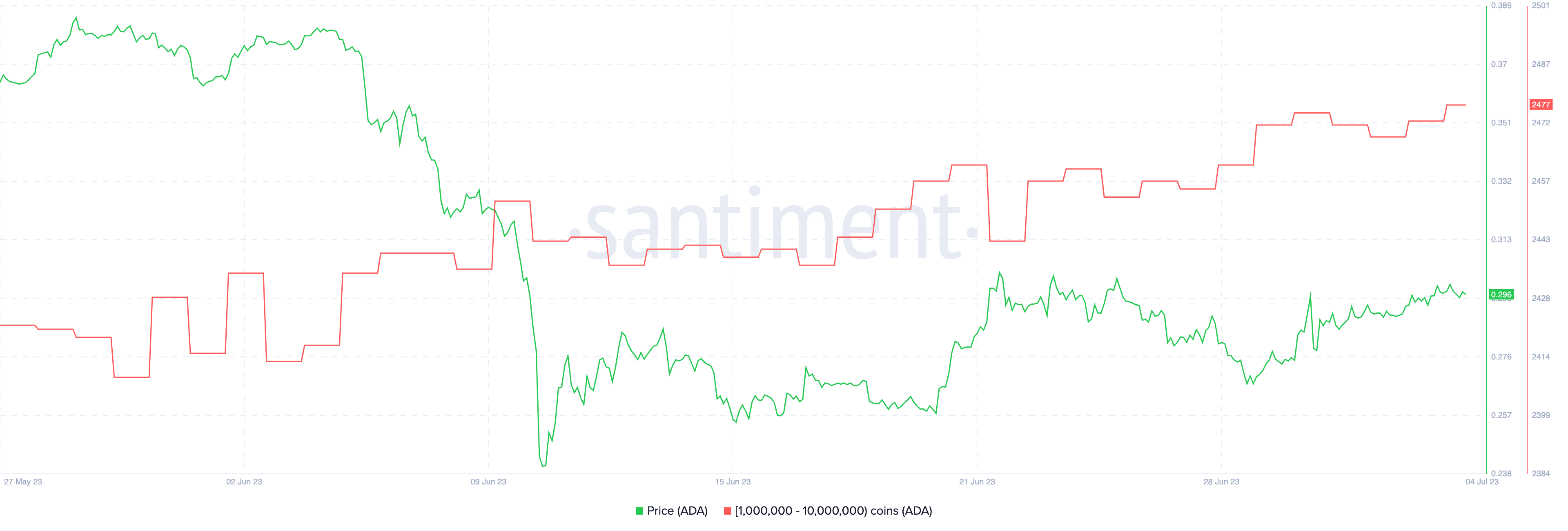 Whale wallet holdings vs ADA price